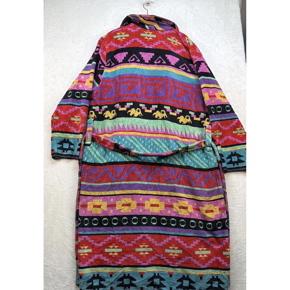 Vintage Hammacher Schlemmer Southwestern Aztec Robe Belted One Size Cotton‎ - Picture 10 of 13